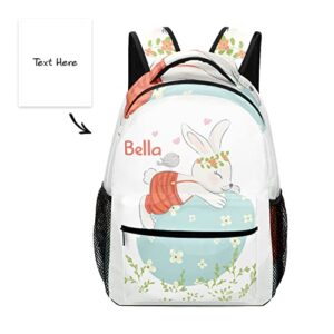 Cute Bunny Custom Kids Backpack 16.5 Inch for Boy Girl, Personalized Waterproof Child School Travel Bag with Name