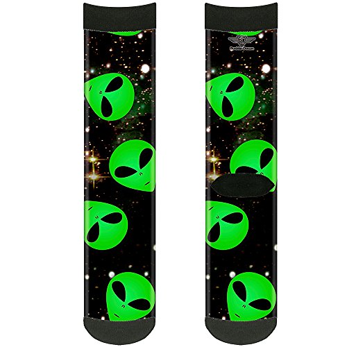 Buckle-Down mens Buckle-down Socks Aliens Head Scatt Galaxy/Green/Black Crew Backpacks, Multicolor, Crew US