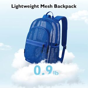 mommore Mesh Backpack with Pencil Bag for School Heavy Duty Mesh Bookbag with Reinforced Padded Straps See Through Backpack for Diving, Working, Travelling, Beach, Gym, Blue