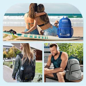 mommore Mesh Backpack with Pencil Bag for School Heavy Duty Mesh Bookbag with Reinforced Padded Straps See Through Backpack for Diving, Working, Travelling, Beach, Gym, Blue