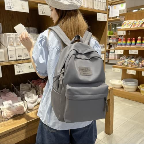 RRRWEI Solid color backpack simple backpack aesthetic backpack large laptop backpack for teen girls school college travel work (grey)