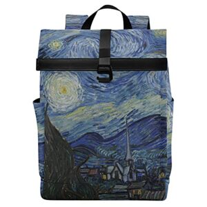 orezi van gogh painting blue starry night schoolbag roll top backpack laptop backpack travel backpack for kid’s adult