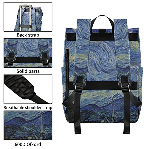 OREZI Van Gogh Painting Blue Starry Night Schoolbag Roll Top Backpack Laptop Backpack Travel Backpack for Kid's Adult