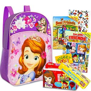 sofia the first mini backpack – bundle with 11 inch sofia the first backpack, disney look and find activity cards tin lunch box with 2 disney hidden pictures board booklets