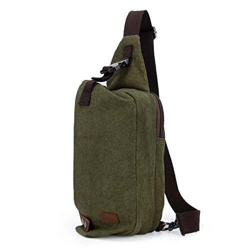 Canvas Small Sling Crossbody Backpack Shoulder Bag for Men Women Lightweight One Strap Sling Bag Backpack for Travel ARMY GREEN