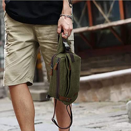 Canvas Small Sling Crossbody Backpack Shoulder Bag for Men Women Lightweight One Strap Sling Bag Backpack for Travel ARMY GREEN