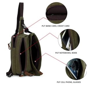 Canvas Small Sling Crossbody Backpack Shoulder Bag for Men Women Lightweight One Strap Sling Bag Backpack for Travel ARMY GREEN