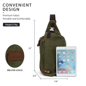 Canvas Small Sling Crossbody Backpack Shoulder Bag for Men Women Lightweight One Strap Sling Bag Backpack for Travel ARMY GREEN