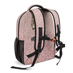 MakeUnique Ballerina Rose Gold Glitter Personalized School Backpack Students Schoolbag Elementary Bookbags with Name Casual Travel Daypacks for Kids Teens Boys Girls Gift 12.2 x 5.9 x 16.5 inch