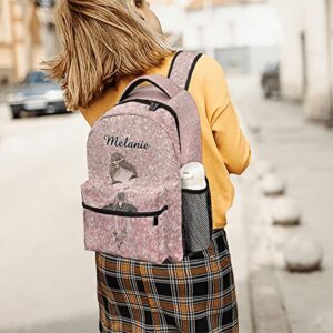 MakeUnique Ballerina Rose Gold Glitter Personalized School Backpack Students Schoolbag Elementary Bookbags with Name Casual Travel Daypacks for Kids Teens Boys Girls Gift 12.2 x 5.9 x 16.5 inch