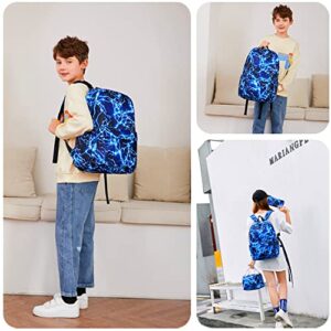 mezhsa Boy School Backpack Elementary Middle Lightning Bookbag Laptop Teenager Waterproof Lightweight 17 Inches (Blue)