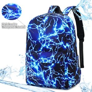 mezhsa Boy School Backpack Elementary Middle Lightning Bookbag Laptop Teenager Waterproof Lightweight 17 Inches (Blue)