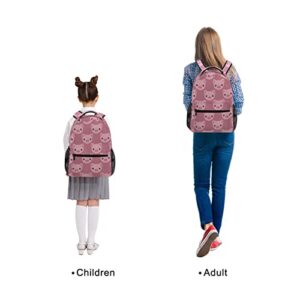 ZZKKO Cartoon Animal Pig School Backpacks Book Bag for Boys Girls Travel Hiking Camping Daypack Work Laptop Backpack Pink