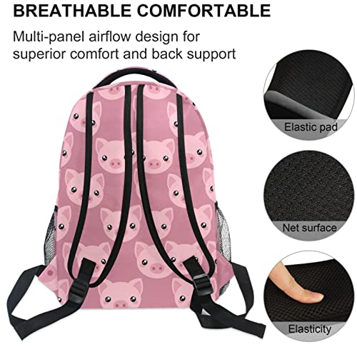 ZZKKO Cartoon Animal Pig School Backpacks Book Bag for Boys Girls Travel Hiking Camping Daypack Work Laptop Backpack Pink