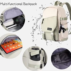 School Backpack Classic Basic Water Resistant Casual Daypack for Travel with Bottle Side Pockets Lightweight Bookbag College High School Bags For Boys Girls Gray Green/White