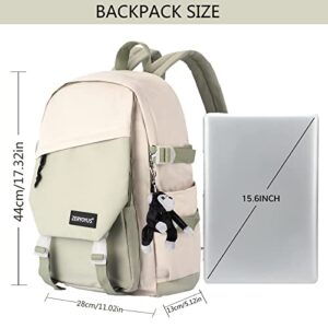 School Backpack Classic Basic Water Resistant Casual Daypack for Travel with Bottle Side Pockets Lightweight Bookbag College High School Bags For Boys Girls Gray Green/White