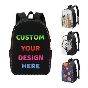 custom laptop backpack 17 inch add your picture text logo personalized large capacity shoulder bag customized casual travel bag for man women