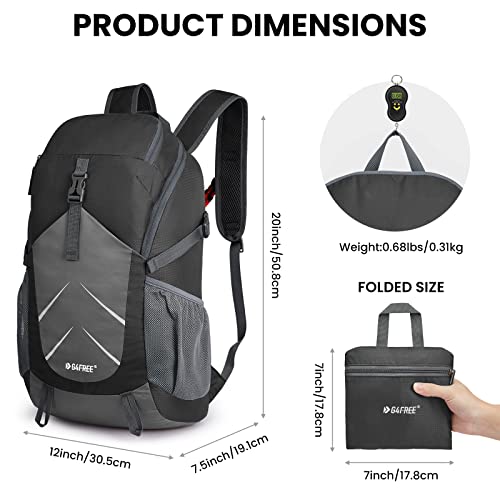 G4Free 30L Packable Hiking Backpack, Lightweight Foldable Daypack Water Resistant for Outdoor Hiking Traveling Camping(Black/Grey)