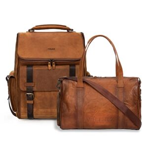 velez top grain leather backpack for men + weekender bag with shoe compartment