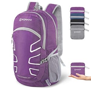 zomake 45l lightweight packable backpack – light foldable hiking backpacks water resistant large folding daypack for travel(purple)