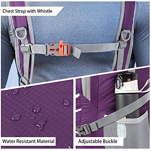 ZOMAKE 45L Lightweight Packable Backpack - Light Foldable Hiking Backpacks Water Resistant Large Folding Daypack for Travel(Purple)