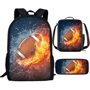 youngerbaby fire water rugby print kids backpack teen boys daypack school book bag lunch box pen case 3 in 1 backpack set