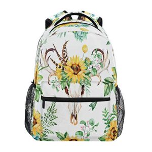 auuxva sunflower plant cow skull 16 inches laptop backpack for school boys girls women kids student bookbag shoulder bag daypack for college travel work