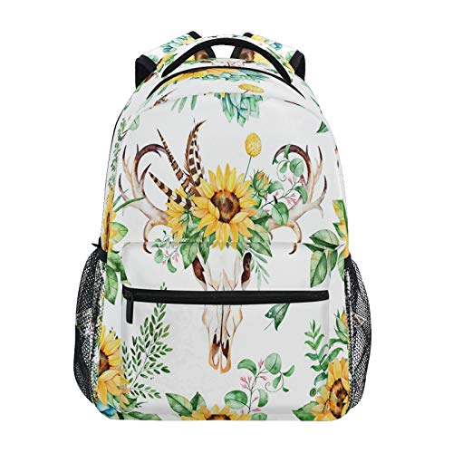 AUUXVA Sunflower Plant Cow Skull 16 Inches Laptop Backpack for School Boys Girls Women Kids Student Bookbag Shoulder Bag Daypack for College Travel Work