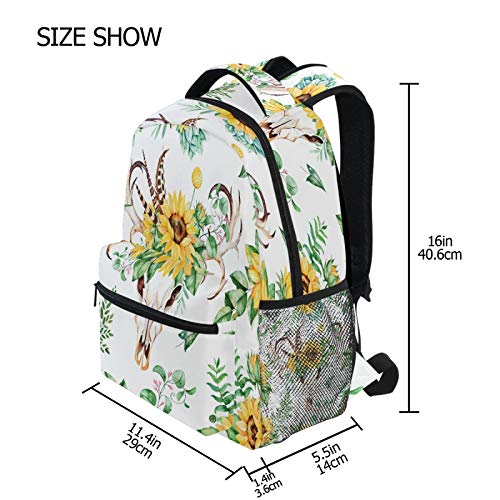 AUUXVA Sunflower Plant Cow Skull 16 Inches Laptop Backpack for School Boys Girls Women Kids Student Bookbag Shoulder Bag Daypack for College Travel Work