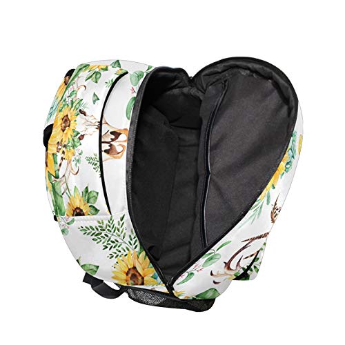 AUUXVA Sunflower Plant Cow Skull 16 Inches Laptop Backpack for School Boys Girls Women Kids Student Bookbag Shoulder Bag Daypack for College Travel Work