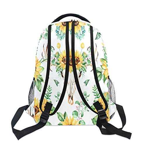 AUUXVA Sunflower Plant Cow Skull 16 Inches Laptop Backpack for School Boys Girls Women Kids Student Bookbag Shoulder Bag Daypack for College Travel Work