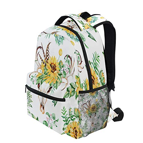 AUUXVA Sunflower Plant Cow Skull 16 Inches Laptop Backpack for School Boys Girls Women Kids Student Bookbag Shoulder Bag Daypack for College Travel Work