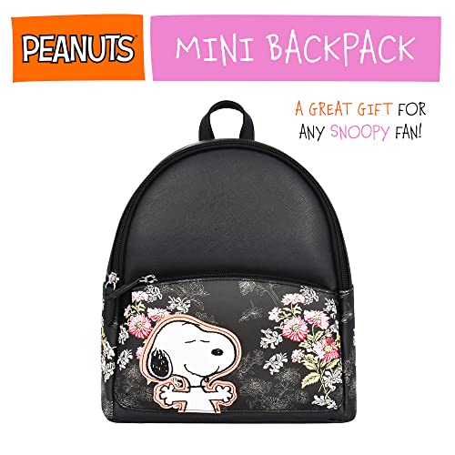 Concept One Peanuts Snoopy Mini Backpack, Small Bookbag, Black