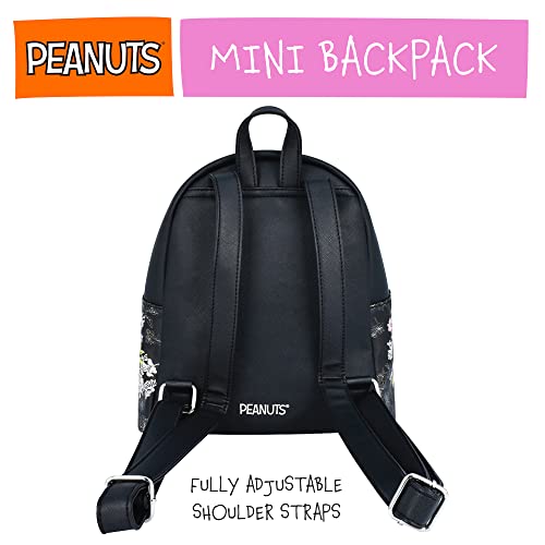 Concept One Peanuts Snoopy Mini Backpack, Small Bookbag, Black