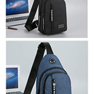 Small Sling Bag Crossbody Chest Shoulder Water Resistant Travel Bag for Men Women Boys With Earphone Hole (Blue)