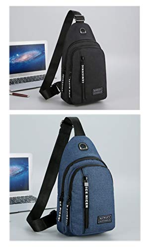 Small Sling Bag Crossbody Chest Shoulder Water Resistant Travel Bag for Men Women Boys With Earphone Hole (Blue)