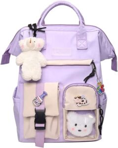 jielafic kawaii backpack for school,kawaii backpack with kawaii pin and accessories cute bookbags for teen girls (purple5)