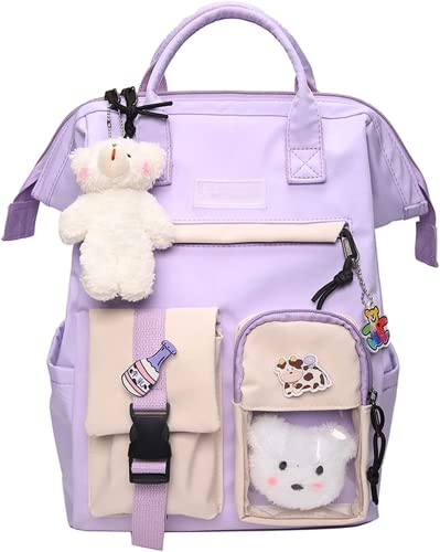 JIELAFIC Kawaii Backpack for School,kawaii Backpack with Kawaii Pin and Accessories Cute Bookbags for Teen Girls (Purple5)