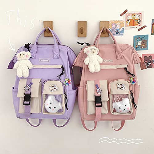 JIELAFIC Kawaii Backpack for School,kawaii Backpack with Kawaii Pin and Accessories Cute Bookbags for Teen Girls (Purple5)