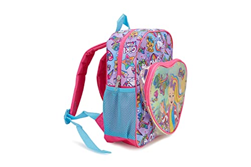 AI ACCESSORY INNOVATIONS Jojo Siwa Mini Backpack PURSE for Girls, Confetti Heart Shaped Pocket, Unicorn Print, 12” Bookbag w/Adjustable Straps