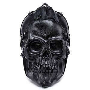 hanxiucao 3d stereo skull backpack pu backpack waterproof silicone embossed ghost head knapsack, black, medium