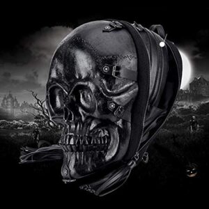 HANXIUCAO 3D Stereo Skull Backpack PU Backpack Waterproof Silicone Embossed Ghost Head Knapsack, Black, Medium