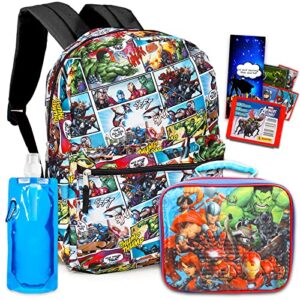 avengers backpack with lunch bag – bundle with avengers backpack for boys 8-12, avengers lunch box, water pouch, stickers, more | avengers school backpack
