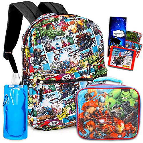 Avengers Backpack with Lunch Bag - Bundle with Avengers Backpack for Boys 8-12, Avengers Lunch Box, Water Pouch, Stickers, More | Avengers School Backpack