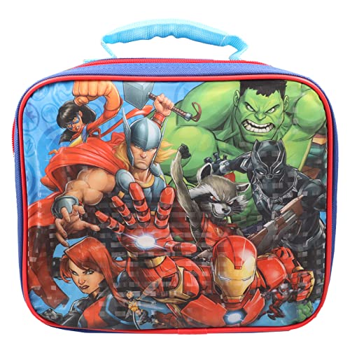 Avengers Backpack with Lunch Bag - Bundle with Avengers Backpack for Boys 8-12, Avengers Lunch Box, Water Pouch, Stickers, More | Avengers School Backpack