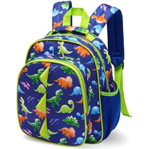WAWSAM Watercolor Dinosaur Toddler Backpack - Mini Backpack for Baby Boys Kids Preschool School Kindergarten Nursery with Dinosaur Horn Kids Schoolbag for Hiking Travel Book Bags
