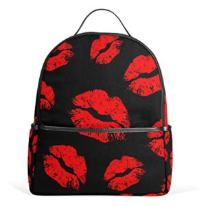 la random red lips prints custom backpack multi-pocket school bag large capacity travel daypack