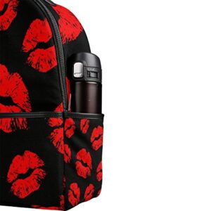 La Random Red Lips Prints Custom Backpack Multi-Pocket School Bag Large Capacity Travel Daypack