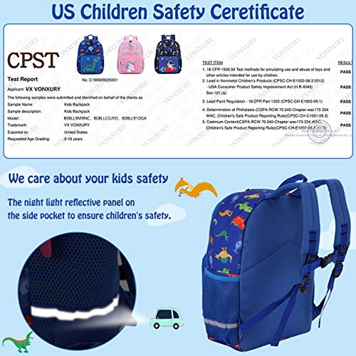 Kids Backpack,VONXURY Cute Lightweight Toddler Preschool Backpack for Little Boys Girls with Chest Buckle,Blue Dinosaur
