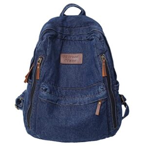 panymmy denim backpack for girls,jean backpack for women daypack jeans rucksack travel school bookbag shoulder bag (navy blue)